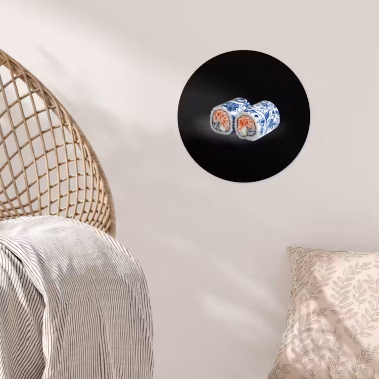 Sushi - Delfts blauw - Rijst - Vis - Elegant Wandcirkel behangsticker klein -sfeer4