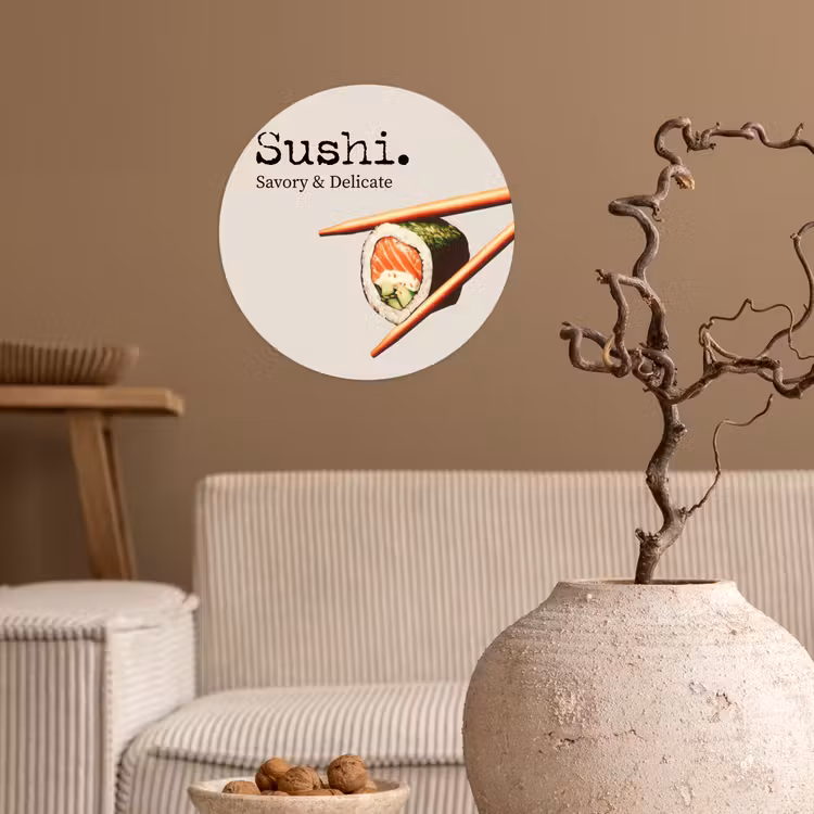 Sushi - Zalm - Rijst - Japans Wandcirkel behangsticker klein -sfeer1