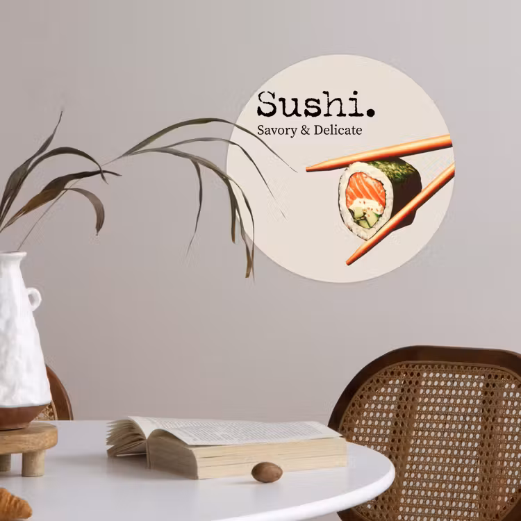 Sushi - Zalm - Rijst - Japans Wandcirkel behangsticker klein -sfeer3
