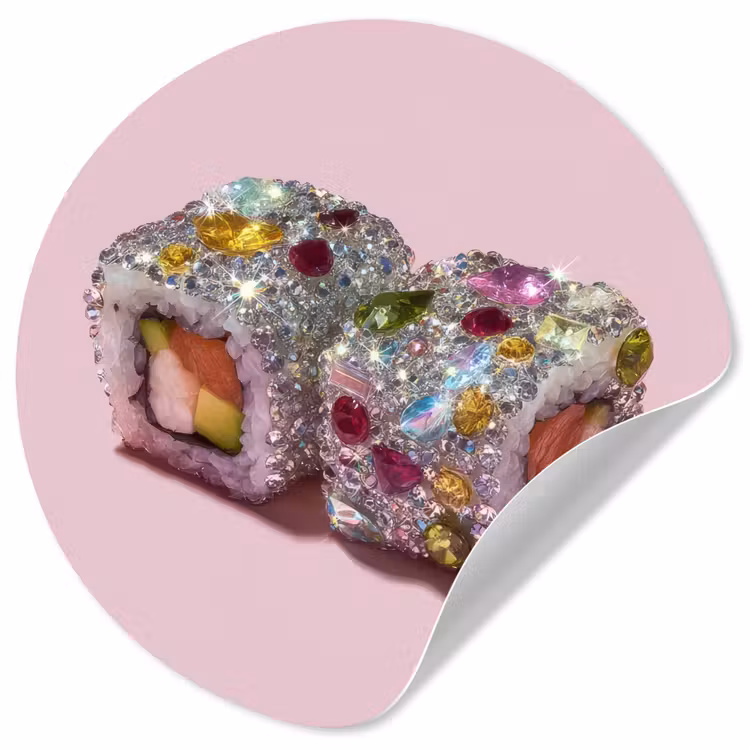 Sushi - Rolletjes - Steentjes - Kleurrijk Wandcirkel behangsticker klein -3d