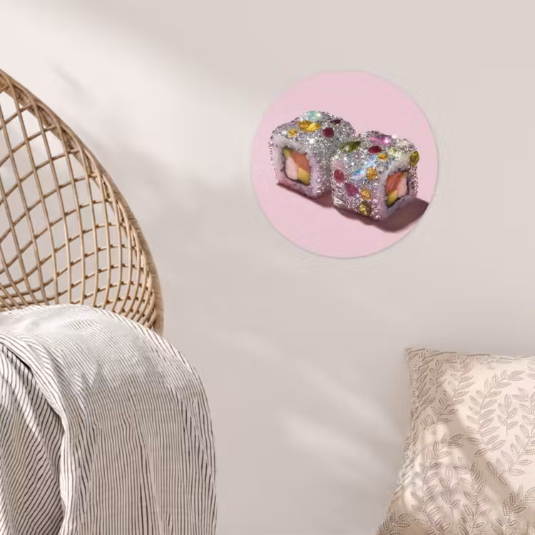 Sushi - Rolletjes - Steentjes - Kleurrijk Wandcirkel behangsticker klein -sfeer4