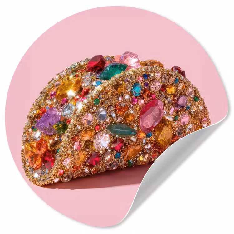 Taco - Kleurrijk - Edelstenen - Goud Wandcirkel behangsticker klein -3d