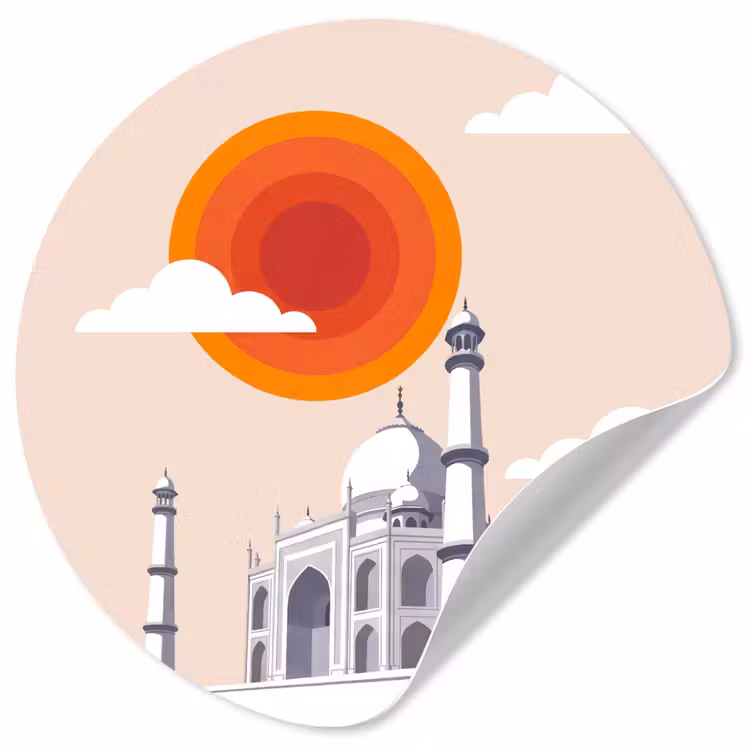 Taj Mahal - Zon - Koepel - Architectuur - India - Grafisch Wandcirkel behangsticker klein -3d