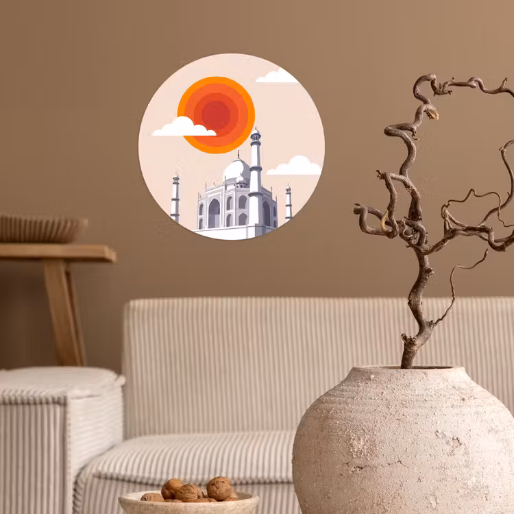 Taj Mahal - Zon - Koepel - Architectuur - India - Grafisch Wandcirkel behangsticker klein -sfeer1