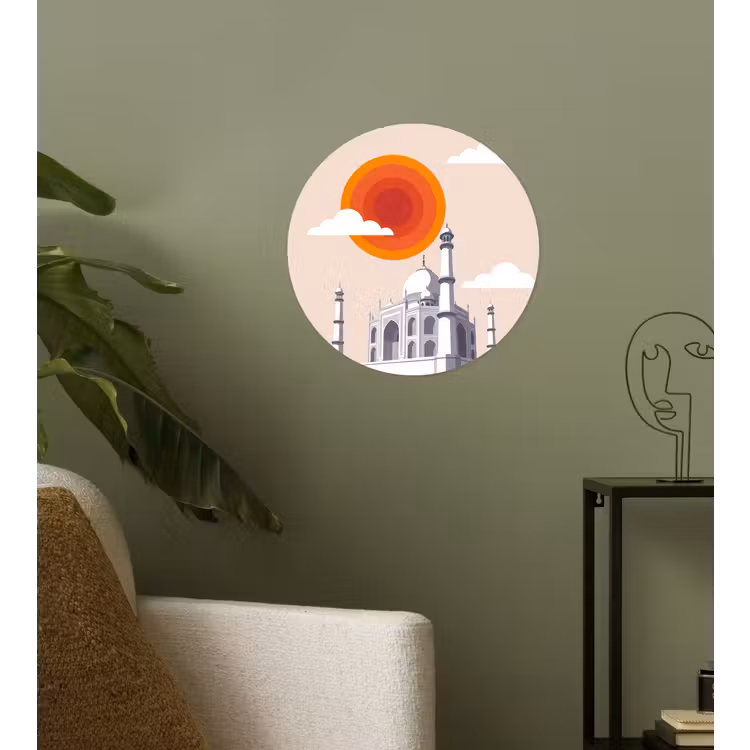 Taj Mahal - Zon - Koepel - Architectuur - India - Grafisch Wandcirkel behangsticker klein -sfeer2