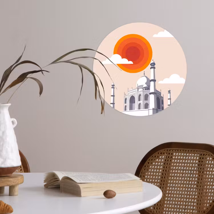 Taj Mahal - Zon - Koepel - Architectuur - India - Grafisch Wandcirkel behangsticker klein -sfeer3
