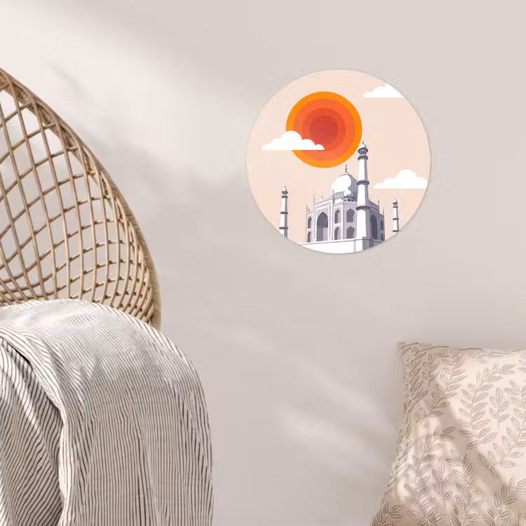 Taj Mahal - Zon - Koepel - Architectuur - India - Grafisch Wandcirkel behangsticker klein -sfeer4