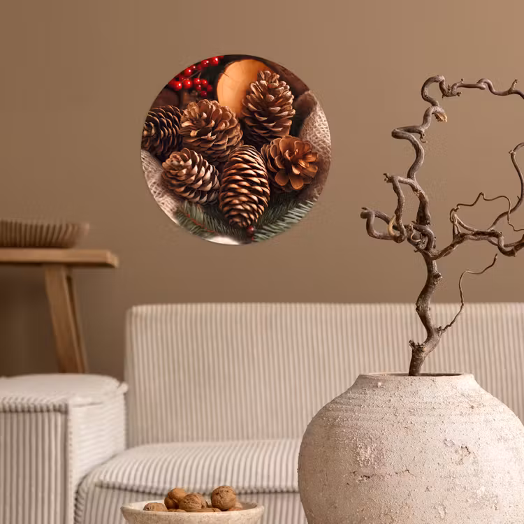Dennenappels - Boom - Winter - Natuur - Bruin Wandcirkel behangsticker klein -sfeer1