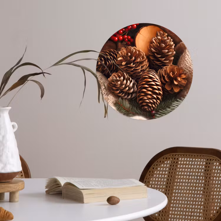Dennenappels - Boom - Winter - Natuur - Bruin Wandcirkel behangsticker klein -sfeer3