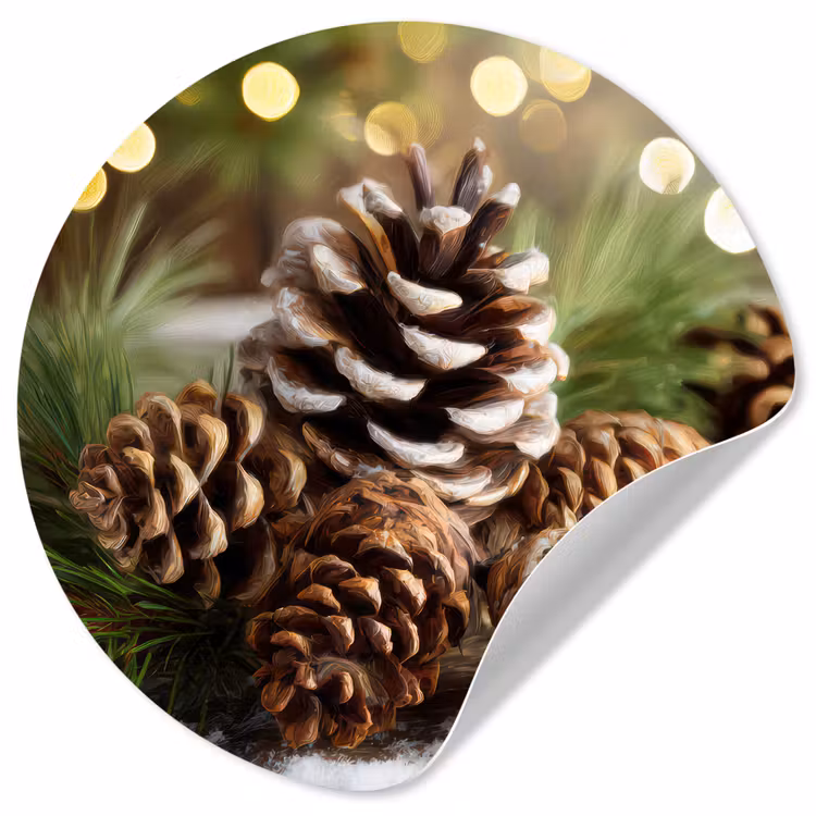 Dennenappels - Kerstsfeer - Bruin - Groen Wandcirkel behangsticker klein -3d