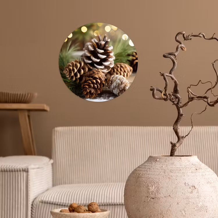 Dennenappels - Kerstsfeer - Bruin - Groen Wandcirkel behangsticker klein -sfeer1