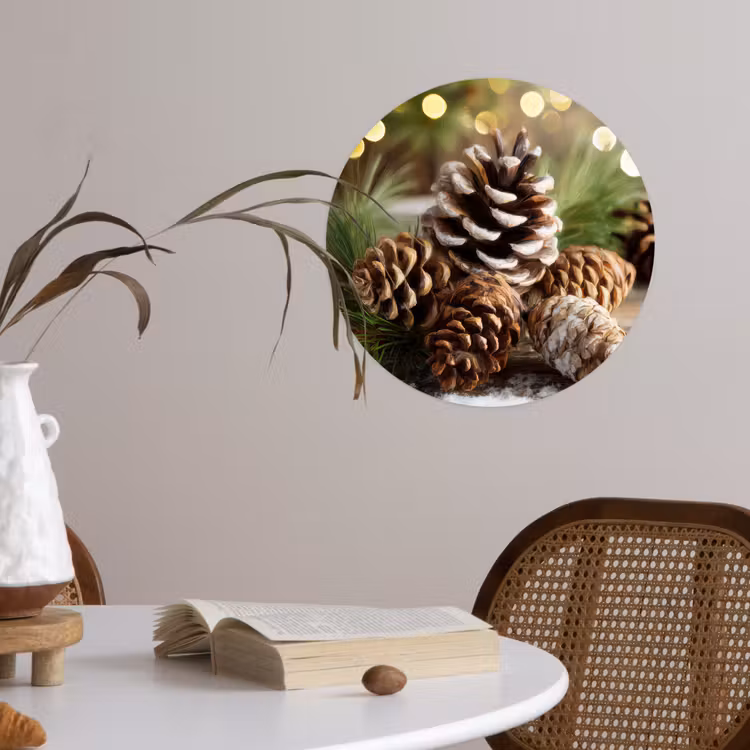 Dennenappels - Kerstsfeer - Bruin - Groen Wandcirkel behangsticker klein -sfeer3