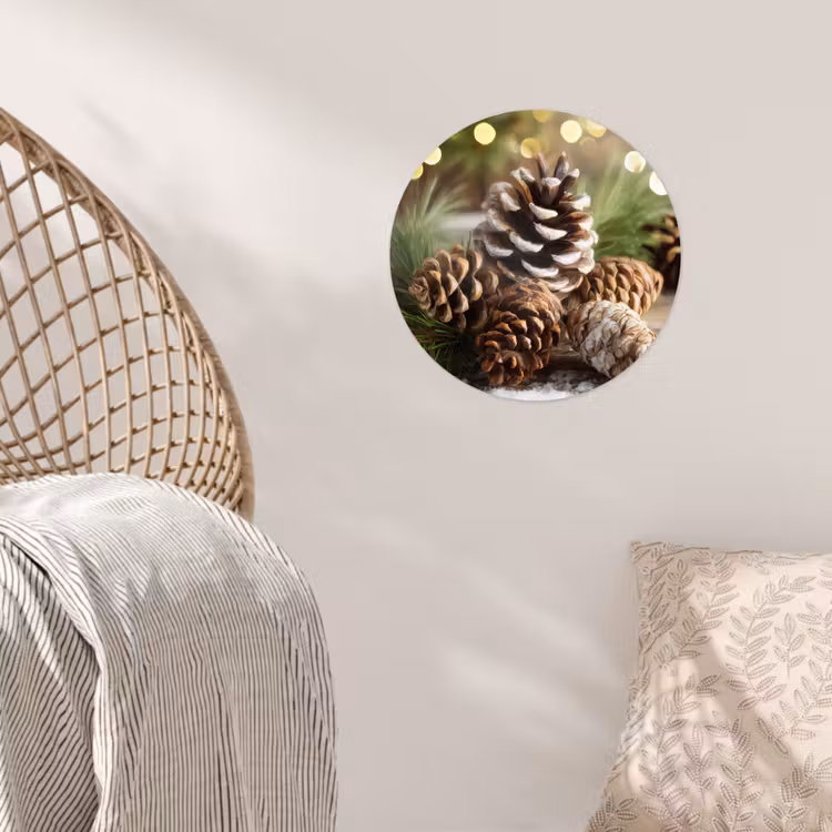 Dennenappels - Kerstsfeer - Bruin - Groen Wandcirkel behangsticker klein -sfeer4