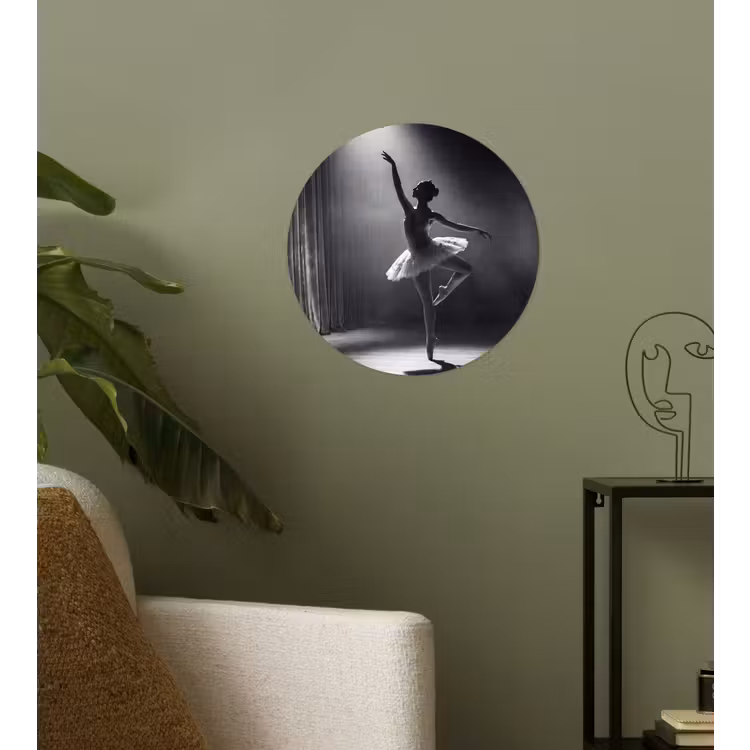 Danser - Podium - Zwart-wit - Kunst - Klassiek Wandcirkel behangsticker klein -sfeer2