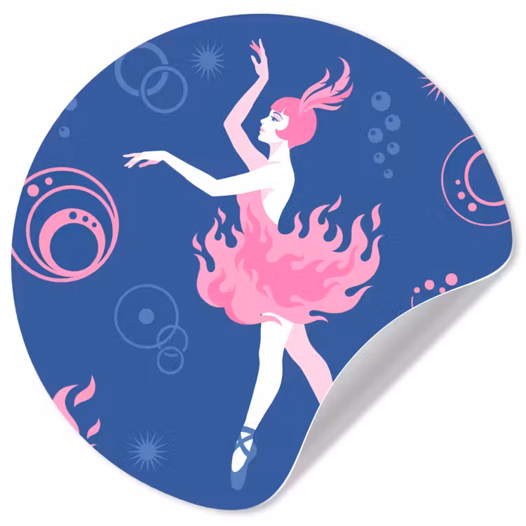 Danseres - Vlammenrok - Abstract - Roze - Blauw Wandcirkel behangsticker klein -3d
