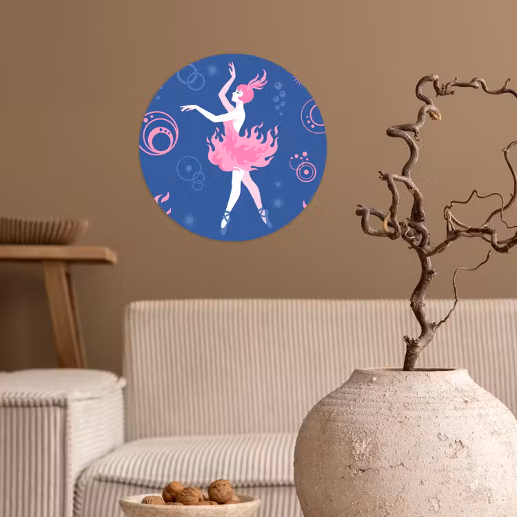 Danseres - Vlammenrok - Abstract - Roze - Blauw Wandcirkel behangsticker klein -sfeer1