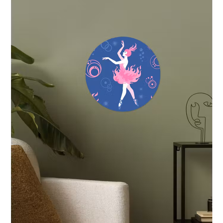 Danseres - Vlammenrok - Abstract - Roze - Blauw Wandcirkel behangsticker klein -sfeer2