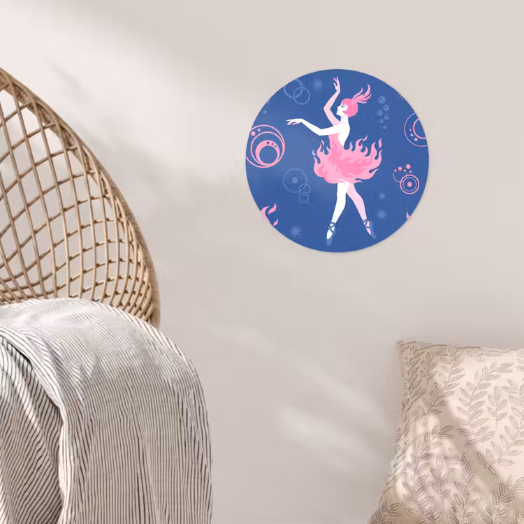 Danseres - Vlammenrok - Abstract - Roze - Blauw Wandcirkel behangsticker klein -sfeer4