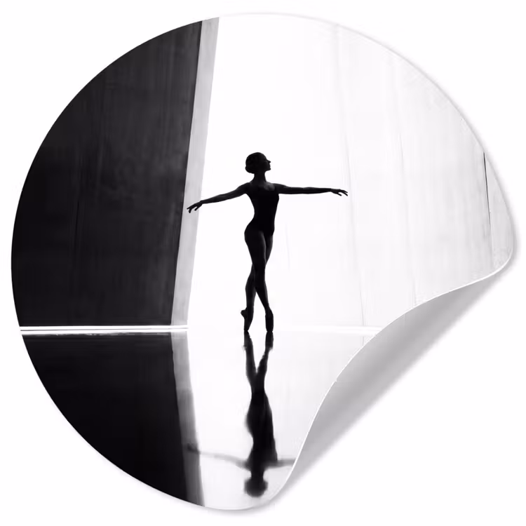 Danser - Silhouette - Kunst - Modern - Zwart-wit Wandcirkel behangsticker klein -3d
