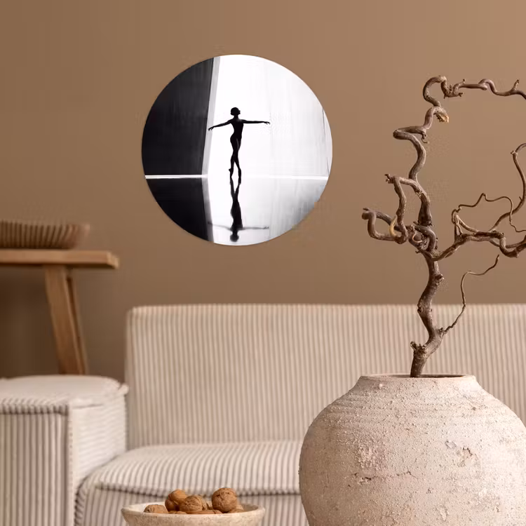 Danser - Silhouette - Kunst - Modern - Zwart-wit Wandcirkel behangsticker klein -sfeer1