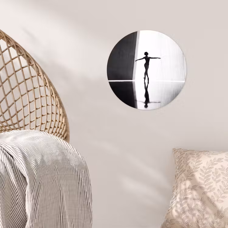 Danser - Silhouette - Kunst - Modern - Zwart-wit Wandcirkel behangsticker klein -sfeer4