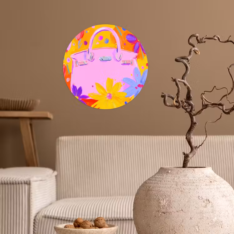 Tas - Roze - Bloemen Wandcirkel behangsticker klein -sfeer1