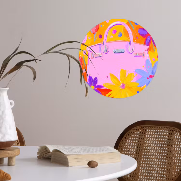 Tas - Roze - Bloemen Wandcirkel behangsticker klein -sfeer3