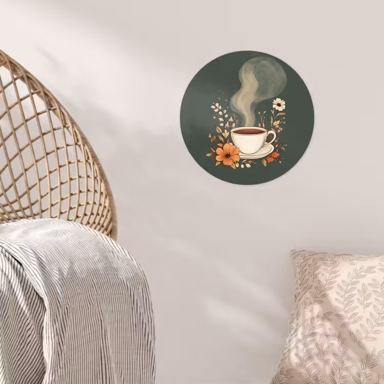 Kop - Bloemen - Groen - Koffie Wandcirkel behangsticker klein -sfeer4