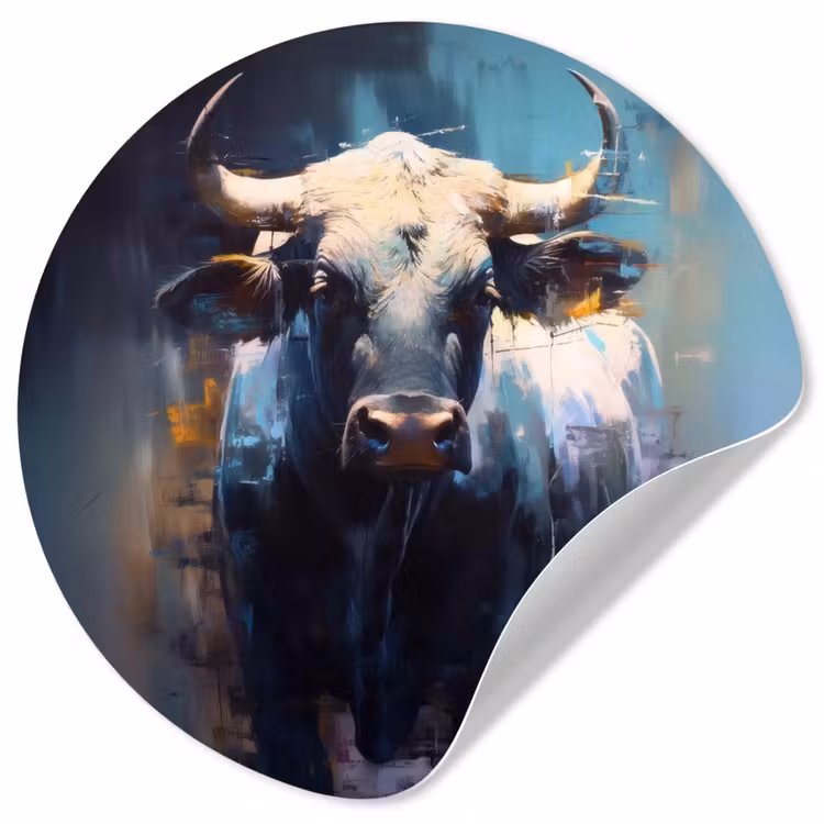 Stier - Zwart - Abstract - Horens Wandcirkel behangsticker klein -3d