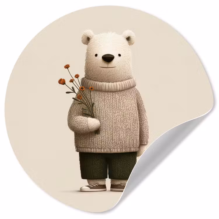 Knuffelbeer - Oranje bloemen - Vriendelijk Wandcirkel behangsticker klein -3d