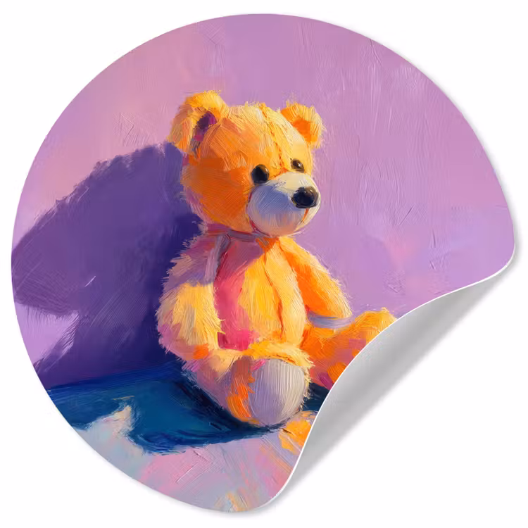 Teddybeer - Schaduw - Penseelstreken - Paars Wandcirkel behangsticker klein -3d