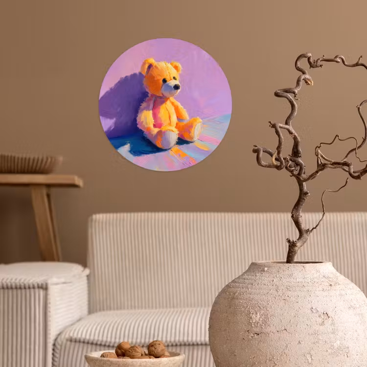 Teddybeer - Schaduw - Penseelstreken - Paars Wandcirkel behangsticker klein -sfeer1