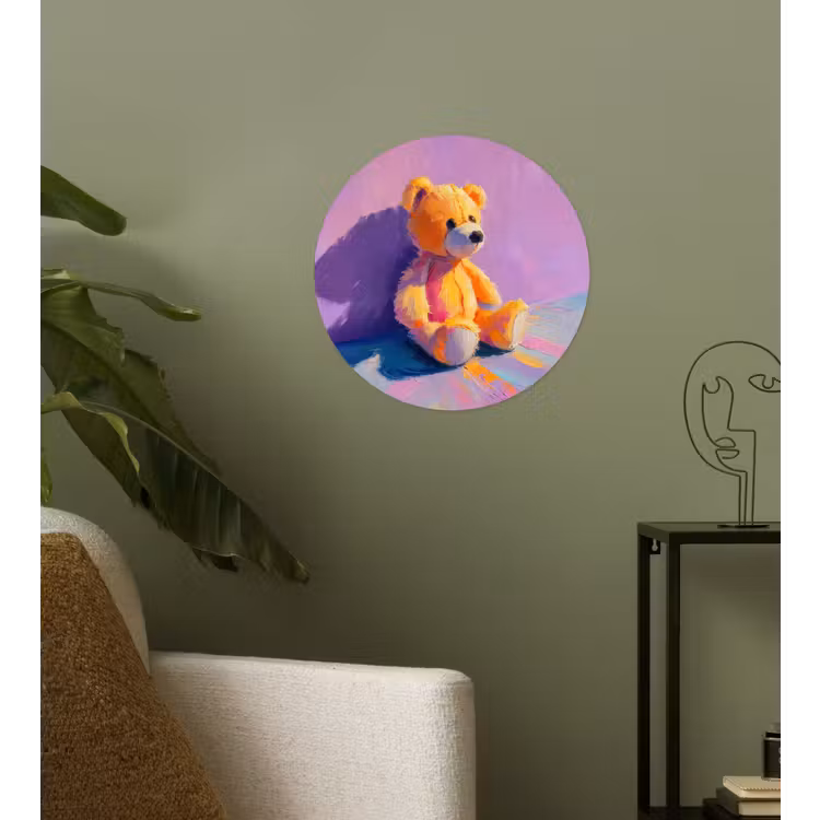 Teddybeer - Schaduw - Penseelstreken - Paars Wandcirkel behangsticker klein -sfeer2