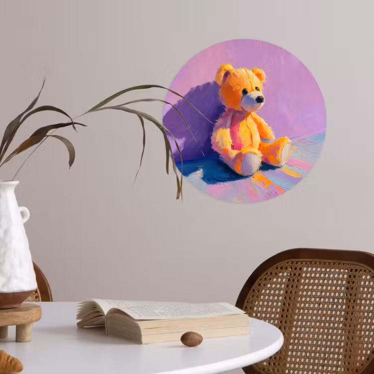 Teddybeer - Schaduw - Penseelstreken - Paars Wandcirkel behangsticker klein -sfeer3