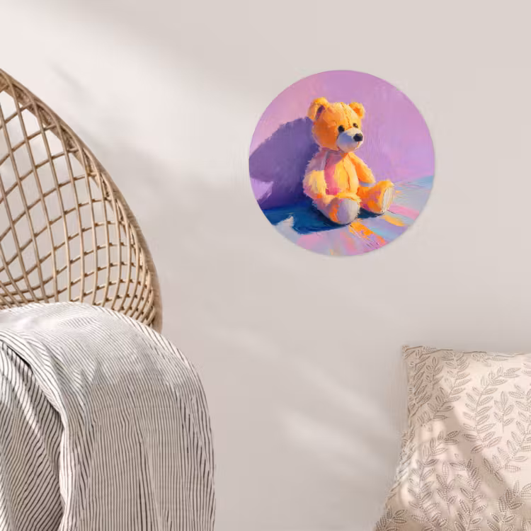 Teddybeer - Schaduw - Penseelstreken - Paars Wandcirkel behangsticker klein -sfeer4