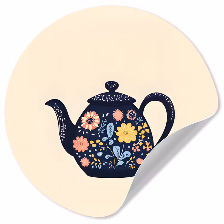Theepot - Kleurrijk - Bloemen Wandcirkel behangsticker klein -3d