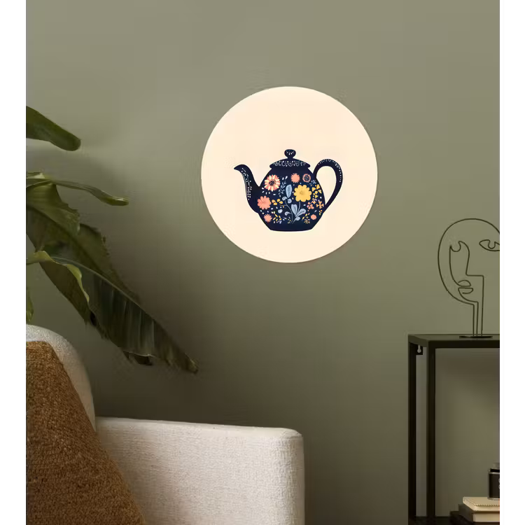 Theepot - Kleurrijk - Bloemen Wandcirkel behangsticker klein -sfeer2