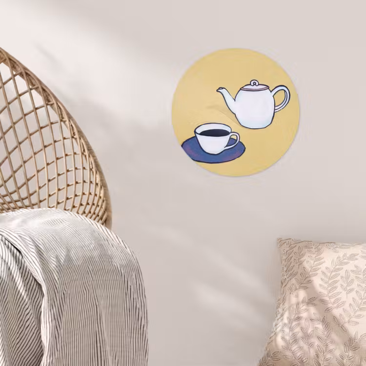 Theepot - Kopje - Beige - Illustratie Wandcirkel behangsticker klein -sfeer4