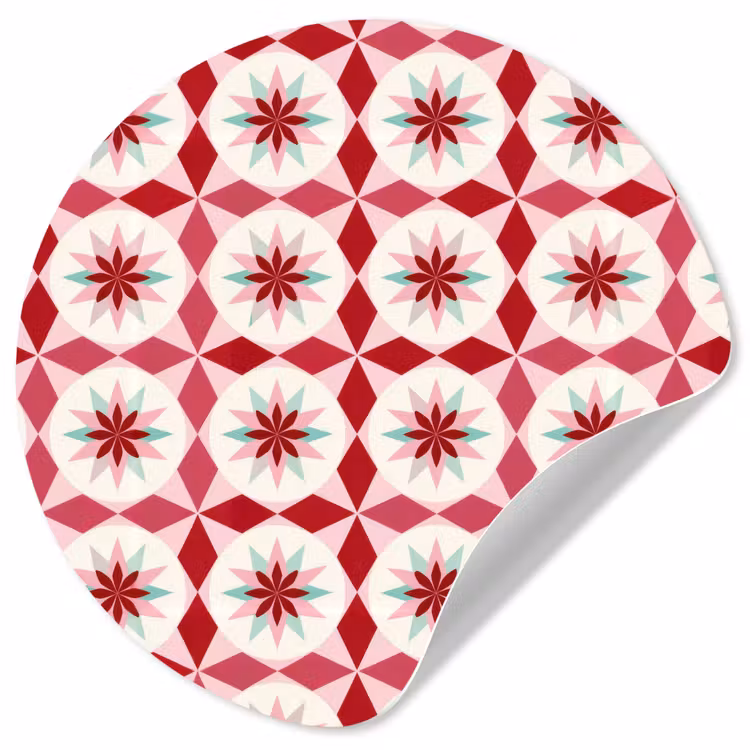 Tegelpatroon - Sterren - Retro - Roze - Mintgroen Wandcirkel behangsticker klein 186 -3d