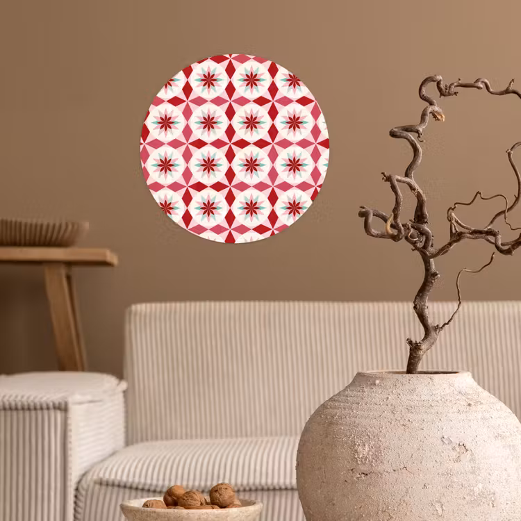 Tegelpatroon - Sterren - Retro - Roze - Mintgroen Wandcirkel behangsticker klein 186 -sfeer1