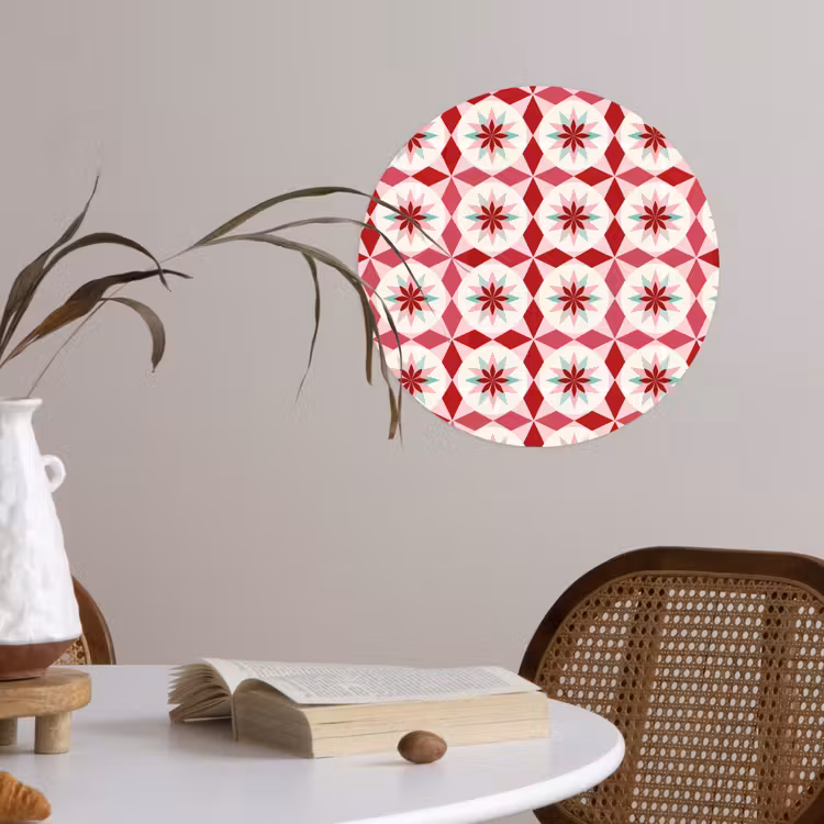 Tegelpatroon - Sterren - Retro - Roze - Mintgroen Wandcirkel behangsticker klein 186 -sfeer3