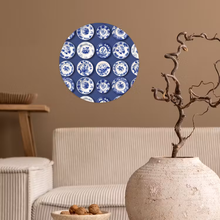 Borden - Floraal - Blauw Wandcirkel behangsticker klein 186 -sfeer1