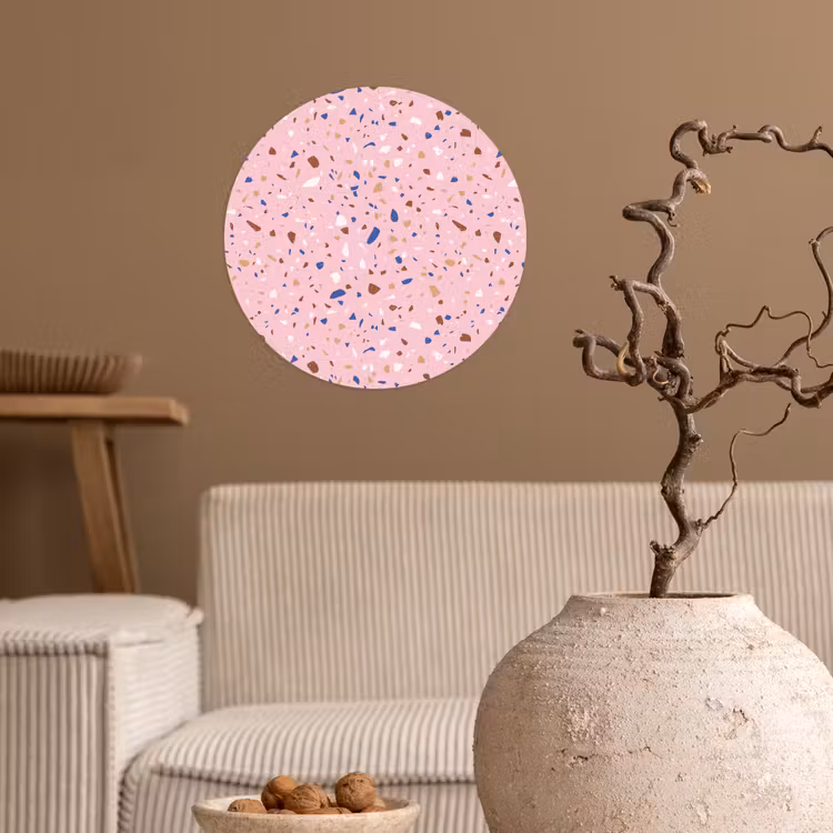 Terrazzo - Patroon - Kleurrijk - Roze Wandcirkel behangsticker klein 186 -sfeer1