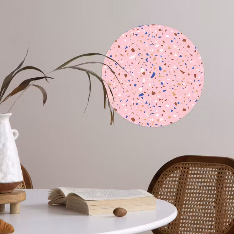 Terrazzo - Patroon - Kleurrijk - Roze Wandcirkel behangsticker klein 186 -sfeer3