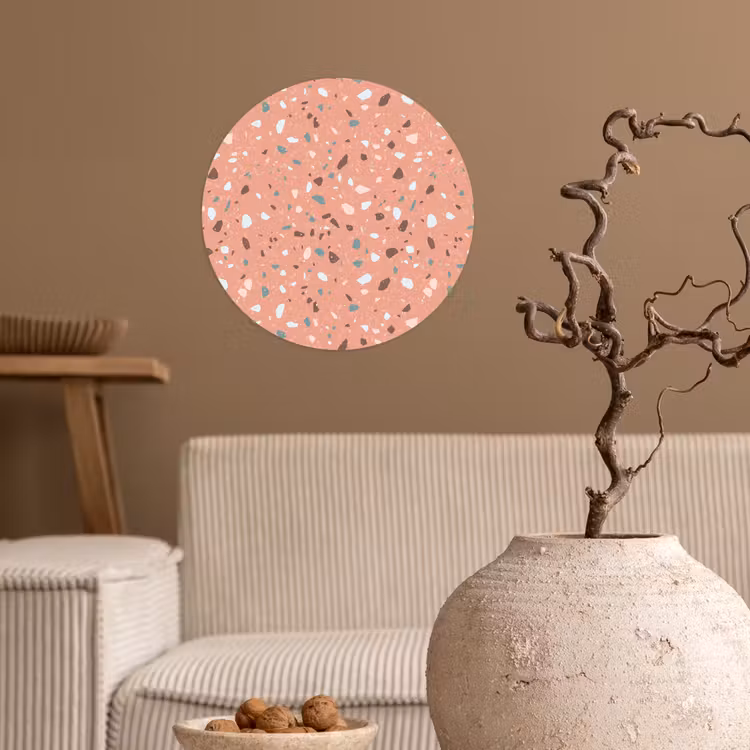 Terrazzo - Patroon - Kleurrijk - Roze - Blauw Wandcirkel behangsticker klein 186 -sfeer1