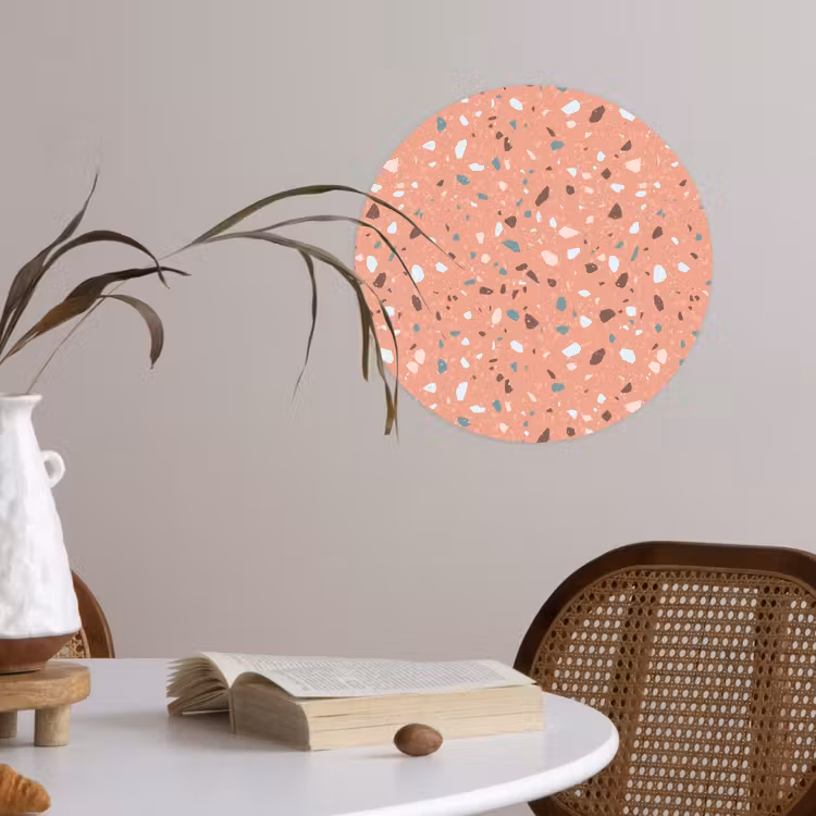 Terrazzo - Patroon - Kleurrijk - Roze - Blauw Wandcirkel behangsticker klein 186 -sfeer3