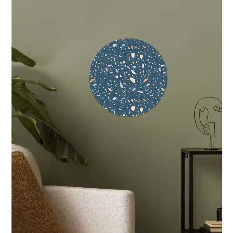 Terrazzo -  Patroon - Kleurrijk - Diep blauw Wandcirkel behangsticker klein 186 -sfeer2