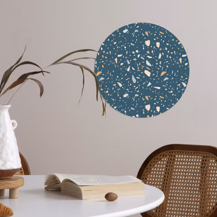 Terrazzo -  Patroon - Kleurrijk - Diep blauw Wandcirkel behangsticker klein 186 -sfeer3