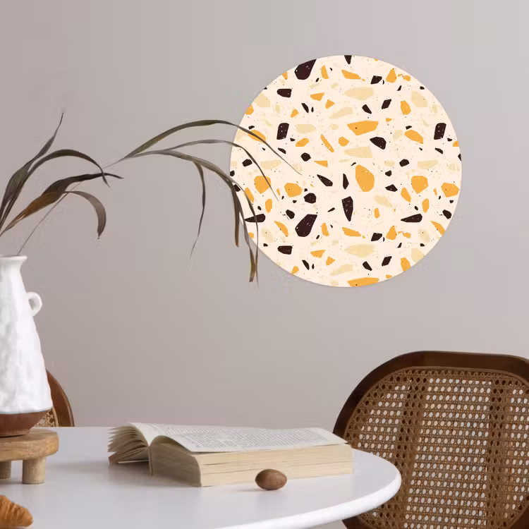 Terrazzo - Patroon - Geel - Wandcirkel behangsticker klein 186 -sfeer3