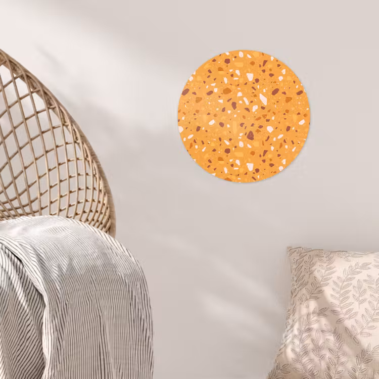 Terrazzo - Patroon - Okergeel Wandcirkel behangsticker klein 186 -sfeer4
